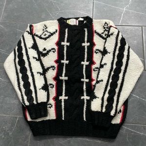 Black,White,Red vintage cable knit sweater